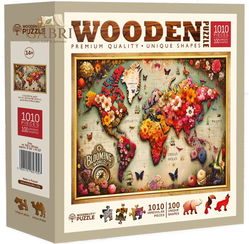 WOODEN CITY Dřevěné puzzle  Barevná mapa 1010 dílků