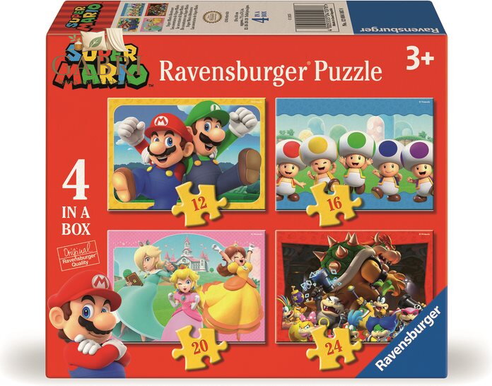 RAVENSBURGER Puzzle Super Mario a jeho dobrodružství 4v1 (12,16,20,24 dílků)