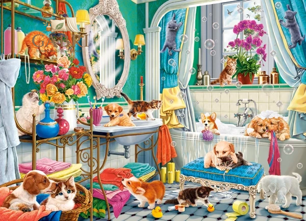 CASTORLAND Puzzle Bláznivá koupel domácích mazlíčků 100 dílků