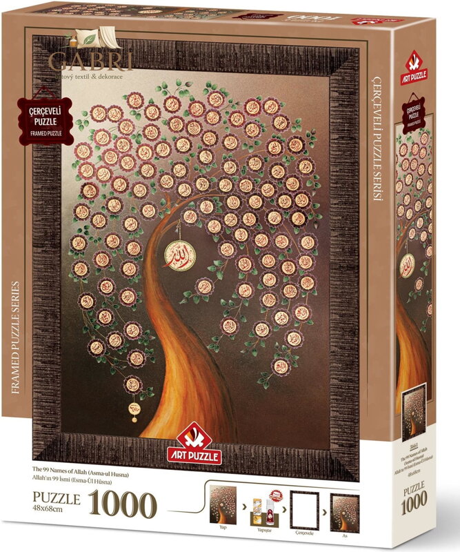 ART PUZZLE Puzzle s rámem a lepidlem 3v1 99 jmen Alláha 1000 dílků