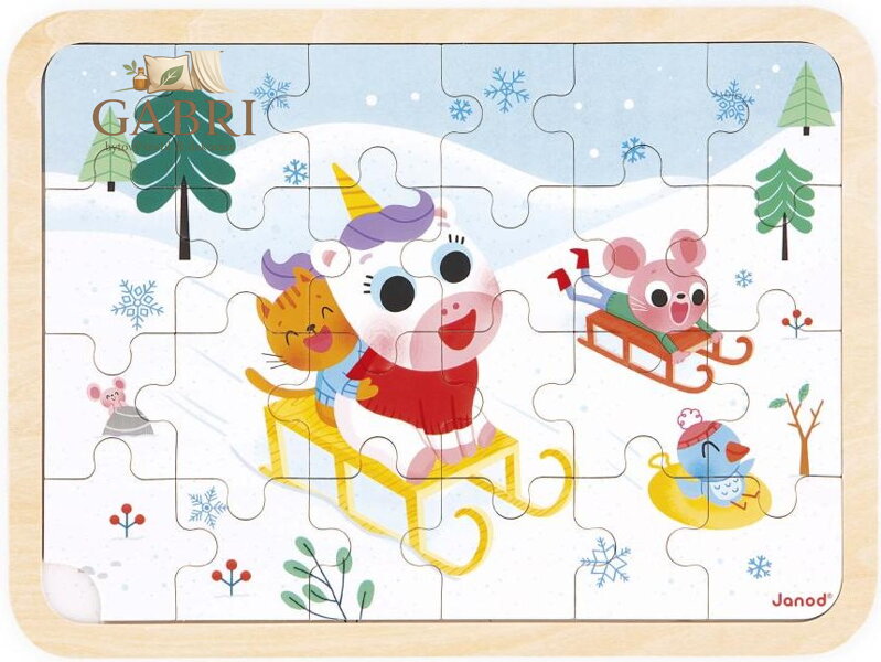 JANOD Dřevěné puzzle s hledáním rozdílů Sáňkování 24 dílků