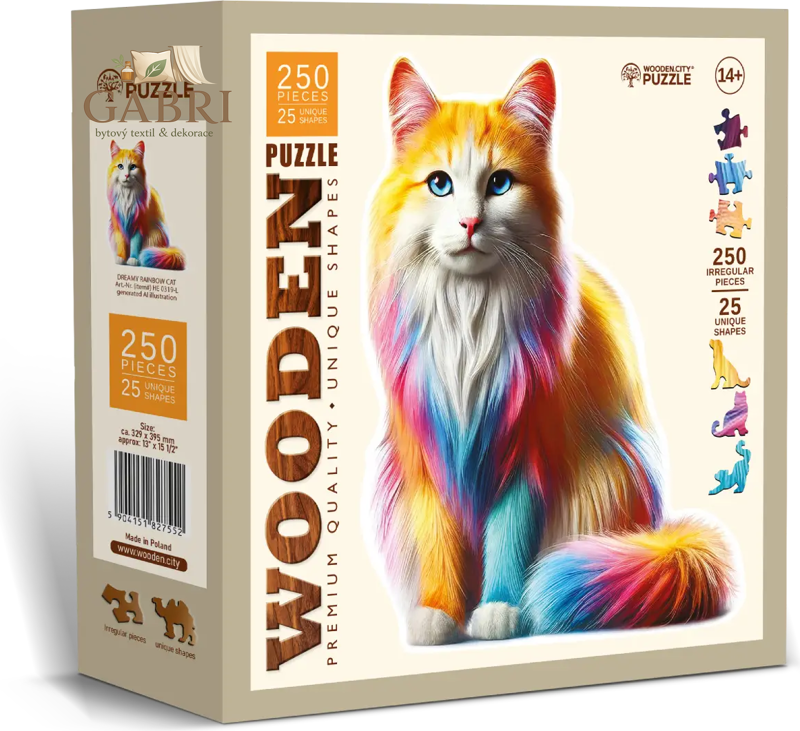 WOODEN CITY Dřevěné puzzle Duhová kočka 250 dílků
