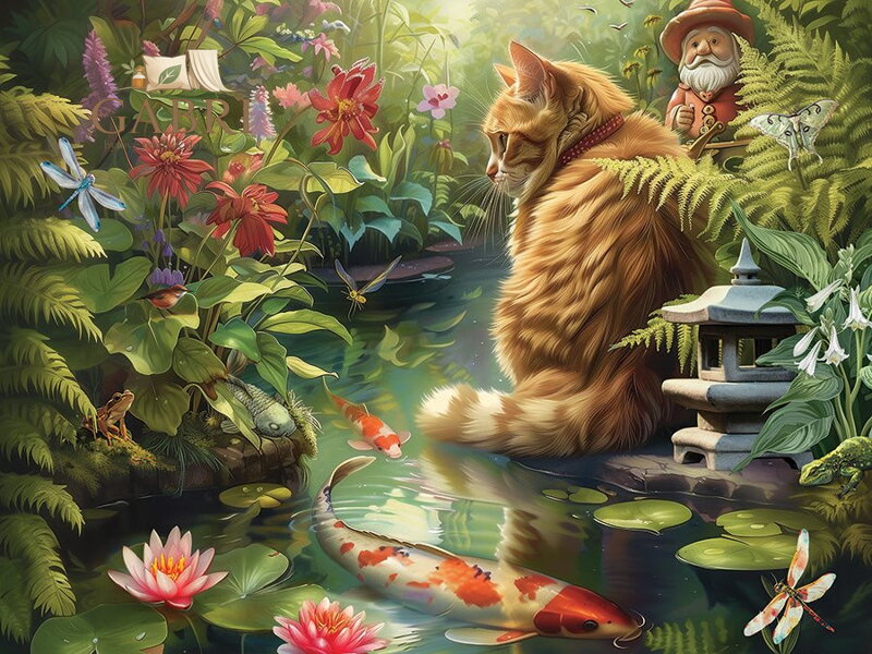 COBBLE HILL Puzzle Kočka a Koi kapři XL 275 dílků