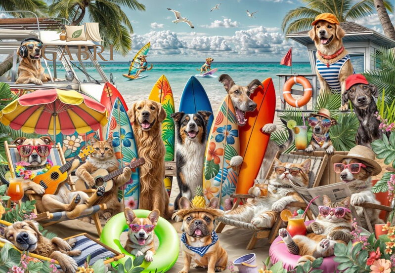 BLUEBIRD Puzzle Psi a kočky na pláži 2000 dílků