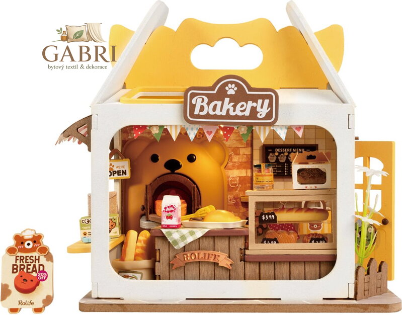 ROBOTIME Rolife DIY House: Teddyho pekařství s LED osvětlením 67 dílků