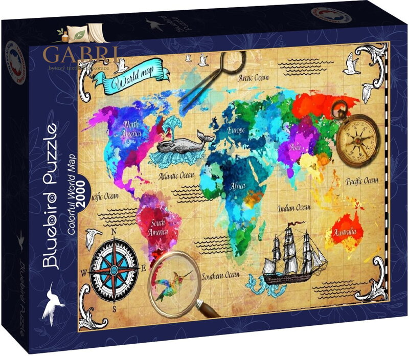 BLUEBIRD Puzzle Barevná mapa světa 2000 dílků
