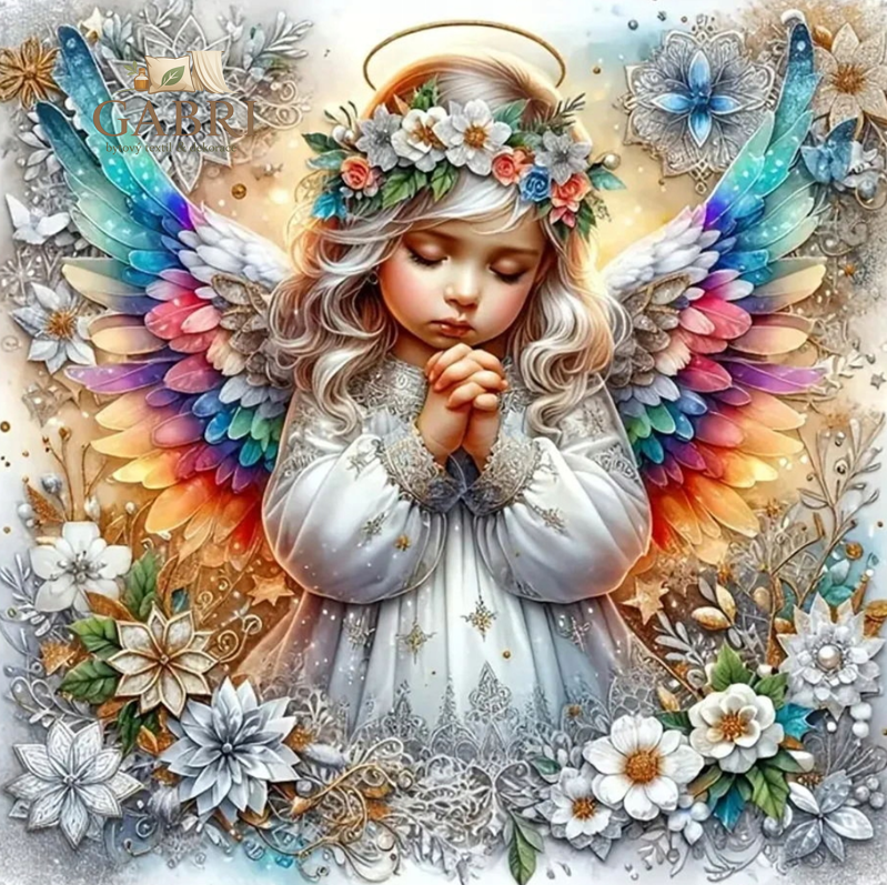 NORIMPEX Diamantové malování Andílek s duhovými křídly 30x40cm