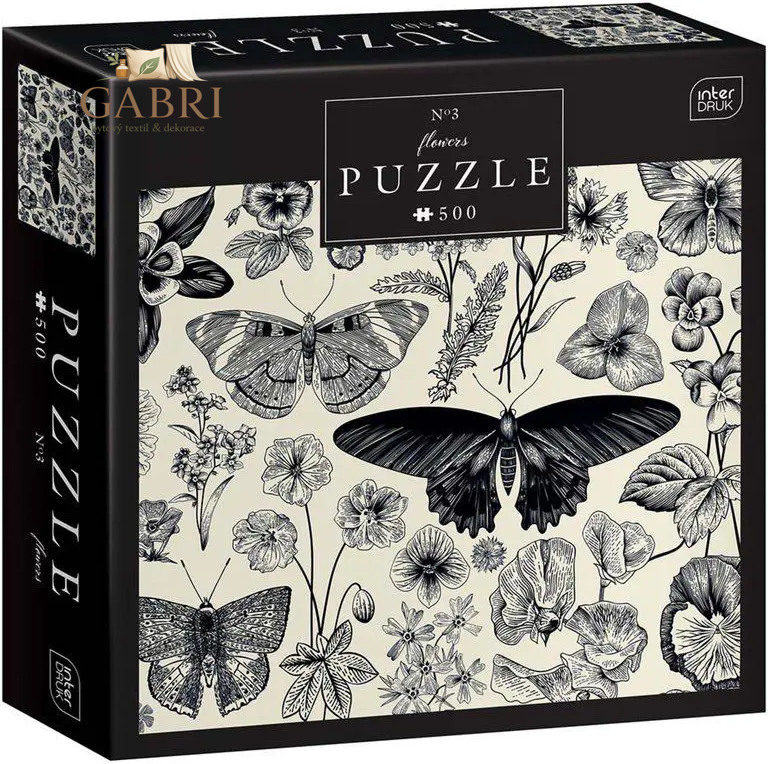 INTERDRUK Puzzle Flowers: Motýli a květiny 500 dílků