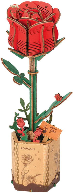 ROBOTIME Rowood 3D dřevěné puzzle Červená růže 106 dílků