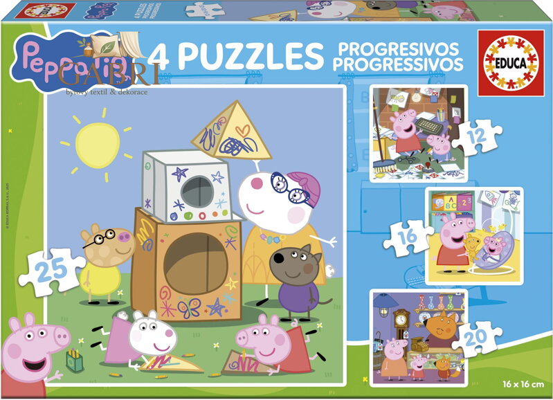 EDUCA Puzzle Prasátko Peppa 4v1 (12,16,20,25 dílků)
