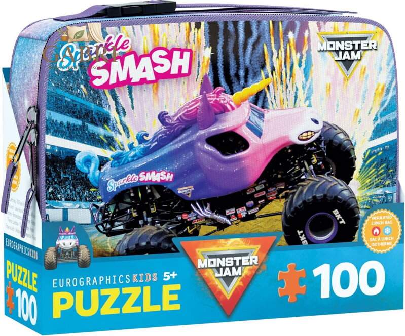 EUROGRAPHICS Puzzle ve svačinovém boxu Sparkle Smash Monster Jam 100 dílků