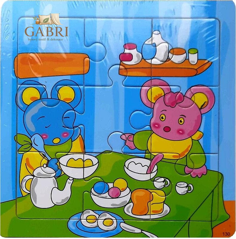 Dřevěné puzzle Zvířátka: Myšky 9 dílků