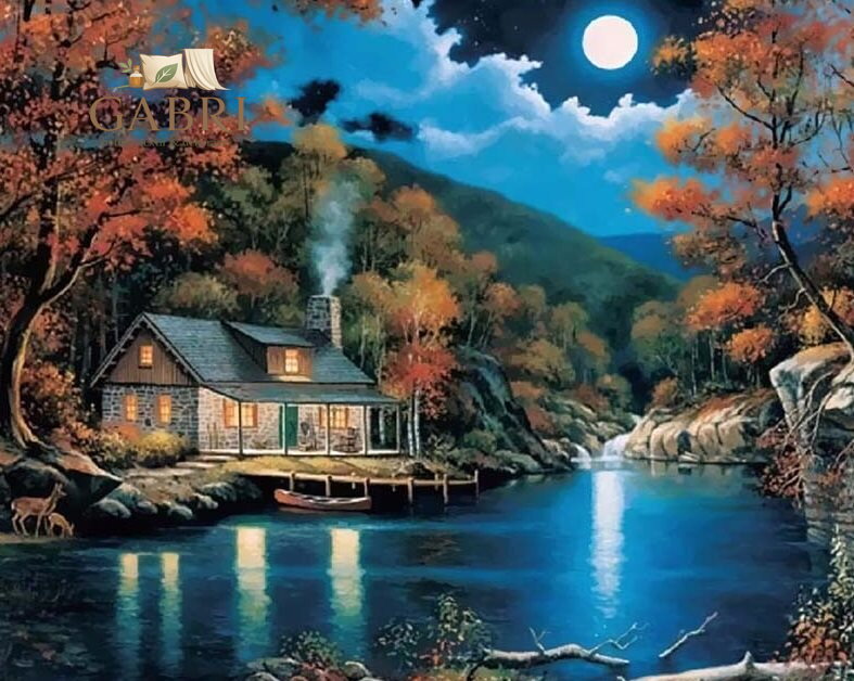 NORIMPEX Diamantové malování Dům u jezera za tmy 30x40cm