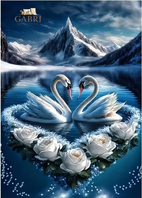 NORIMPEX Diamantové malování Labutě a bílé květiny 30x40cm