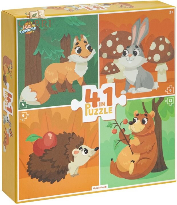 TOY UNIVERSE Puzzle Lesní zvířátka 4v1 (4,6,9,12 dílků)