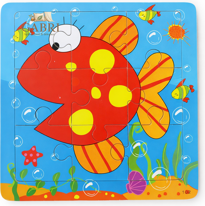 Dřevěné puzzle Zvířátka: Rybka 9 dílků
