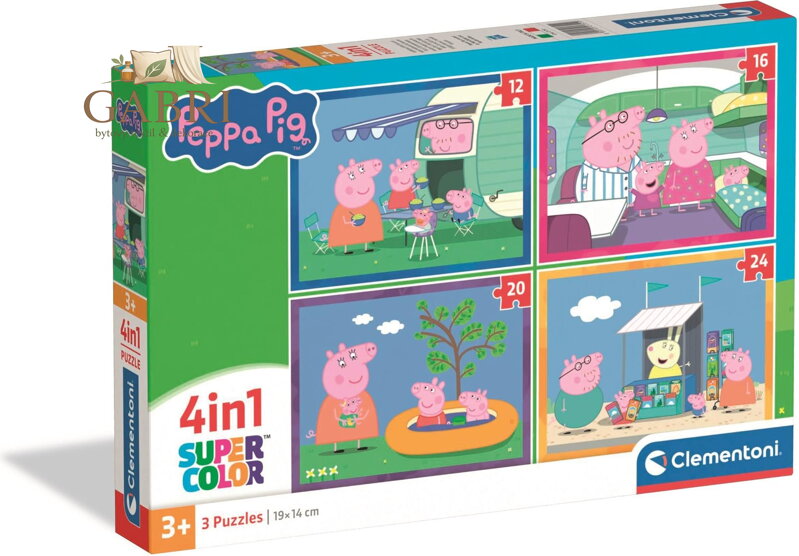 CLEMENTONI Puzzle Prasátko Peppa na cestách 4v1 (12+16+20+24 dílků)