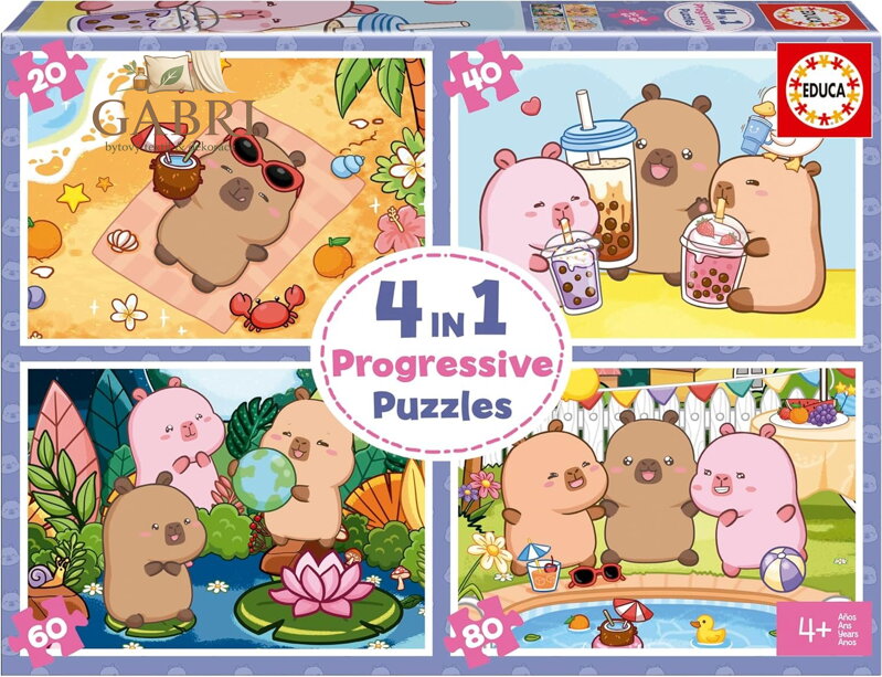 EDUCA Puzzle CapyFun 4v1 (20,40,60,80 dílků)