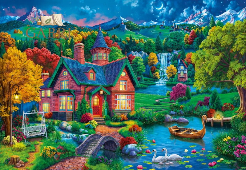 BLUEBIRD Puzzle Barevný dům u jezera 1000 dílků