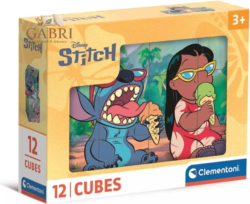 CLEMENTONI Obrázkové kostky Stitch, 12 kostek