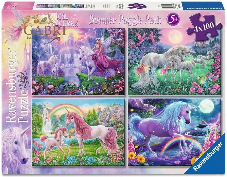RAVENSBURGER Puzzle Magičtí jednorožci 2, 4x100 dílků