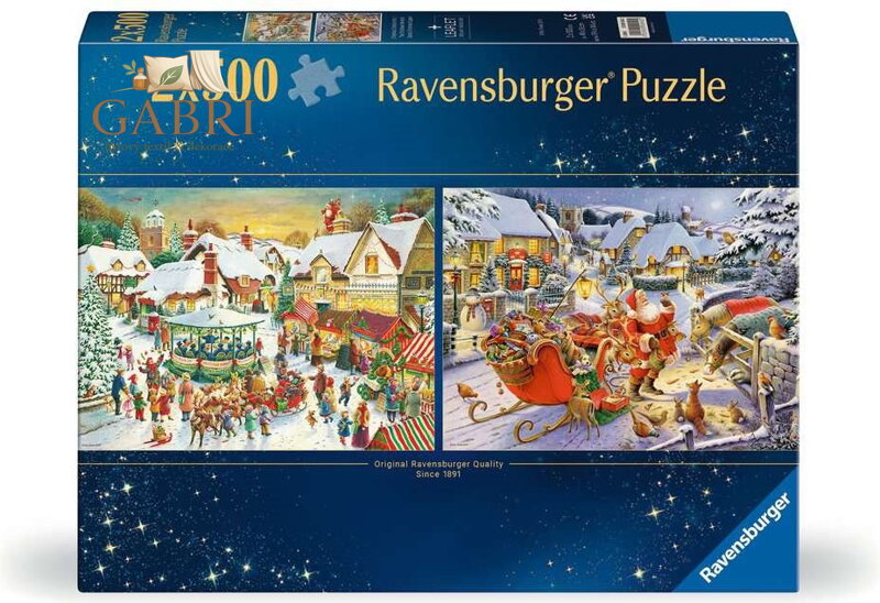 RAVENSBURGER Puzzle Vánoční trh a Štědrovečerní večeře se Santou 2x500 dílků