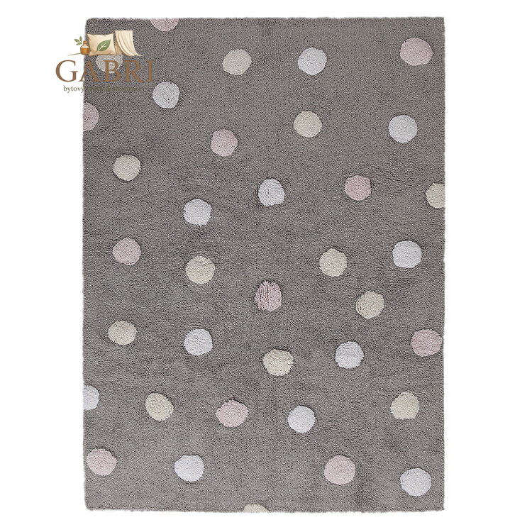 Přírodní koberec, ručně tkaný Tricolor Polka Dots Grey-Pink