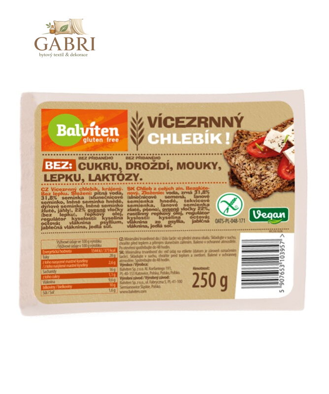 Chléb vícezrnný bez mouky 250g Balviten bez lepku 3374