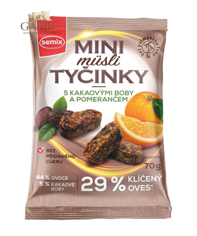 Mini musli tyčinky s kakao. boby a pomerančem 70g Semix bez lepku 2778