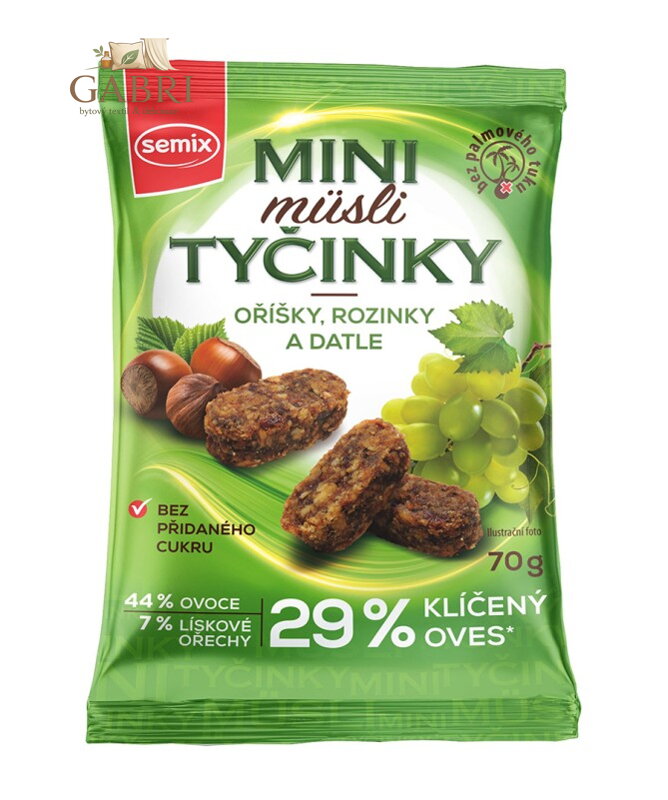 Mini mysli tyčinky oříšky, rozinky, datle 70g Semix bez lepku 1060