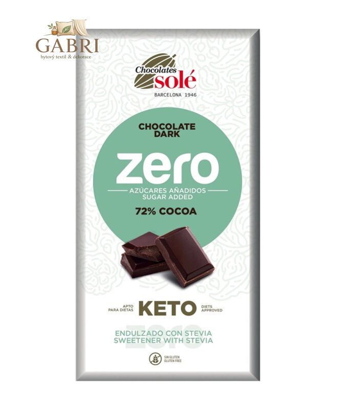 Čokoláda hořká 72% bez cukru 100g Solé bez lepku 6149