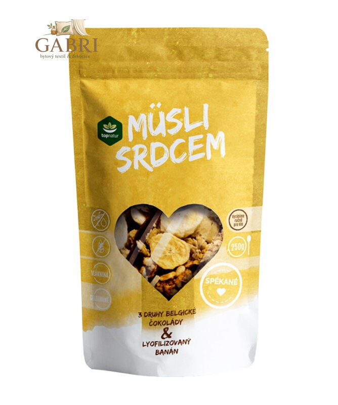 Müsli srdcem spékané 3 druhy čokolády banán 250g Topnatur bez lepku 1577