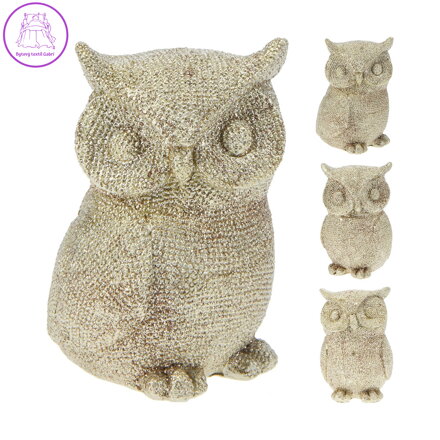 Figurka moudré sovy 9 cm, zlatá třpytivá barva (3 pózy v sedě)