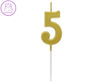 Dortová svíčka B&C - číslo "5" zlatá metalíza 9,5 cm