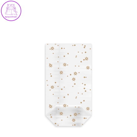 Sáček čirý (OPP) s křížovým dnem - Hvězdy zlaté 9,5 x 16 + 4 cm