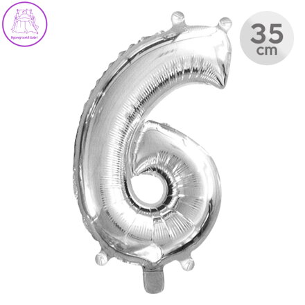Balón narozeninový 35 cm - číslo 6, stříbrný