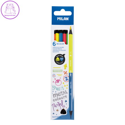 Pastelky MILAN trojhranné oboustranné - Fluo / Metal 6 ks