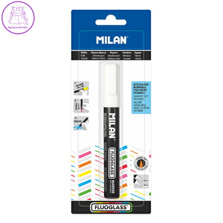 Popisovač MILAN FLUOGLASS bílý - blistr