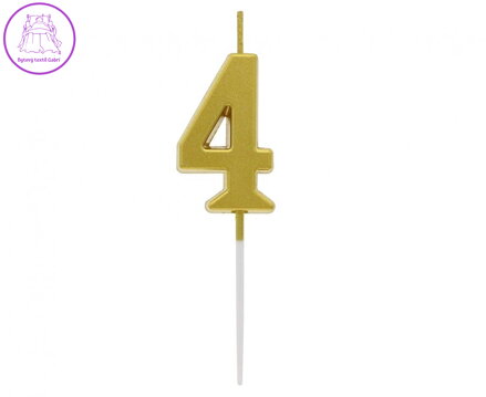 Dortová svíčka B&C - číslo "4" zlatá metalíza 9,5 cm