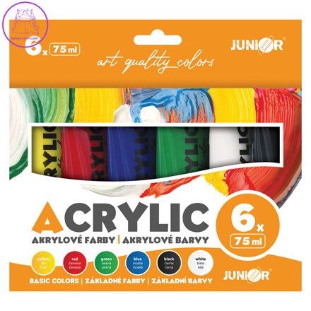 Akrylové barvy JUNIOR 75 ml - 6 ks sada Basic