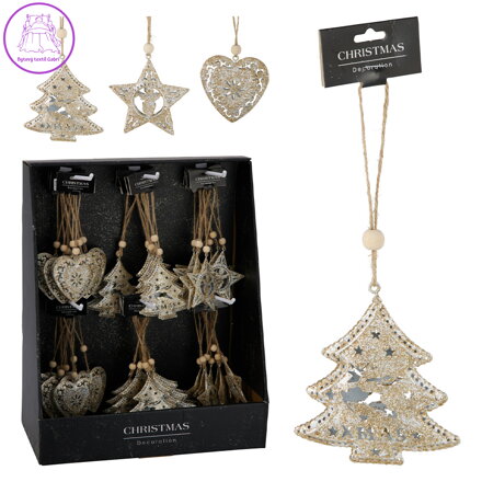 Závěsná dekorace - vánoční motivy 7,5 cm, šampaňské, mix /1ks