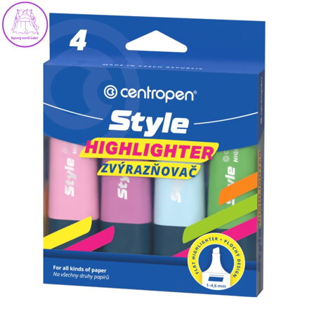 Zvýrazňovač CENTROPEN 6252 Style Soft (klínový hrot 1-4,6 mm) 4 pastelové barvy