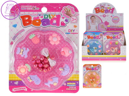 Korálky navlékací s prstýnky 4barvy na kartě 16ks v DBX