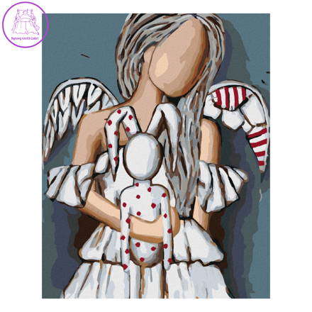 Diamantové malování (s rámem) - Anděl s plyšákem