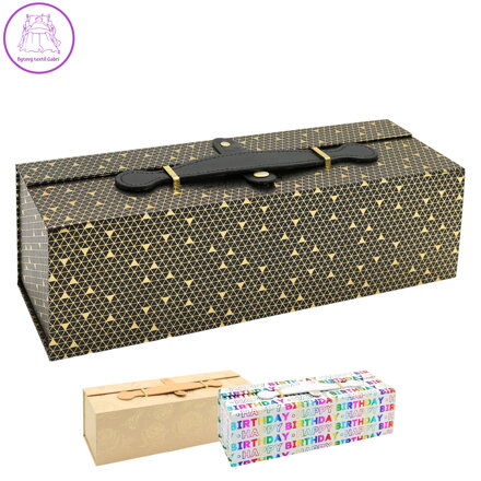 Dárková krabice na láhev (pevný karton s PU uchem) mix 3 designů