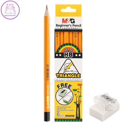 Tužka grafitová M&G Jumbo/tříhranná HB - sada 6 ks + guma a ořezávatko