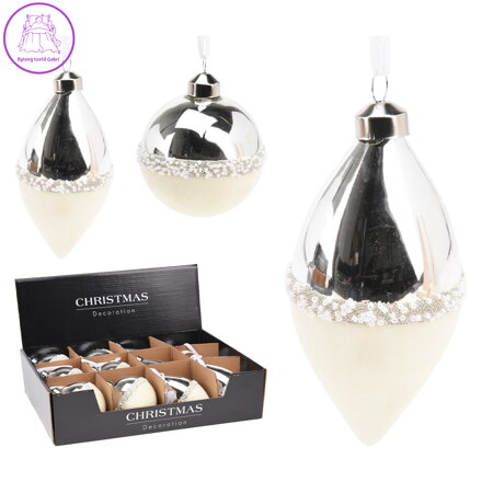 Vánoční skleněná ozdoba 80 mm, stříbrný samet (koule, kentaur) cena je za 1 ks