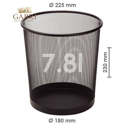Koš drátěný na odpadky, černý, 7,8l