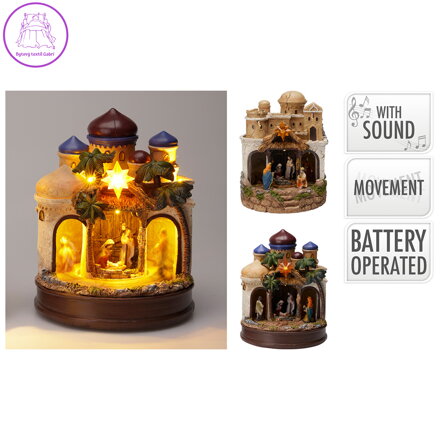 Betlém s LED světlem, otočným pozadím a zvukem 22 cm (2 varianty /cena za 1 ks)