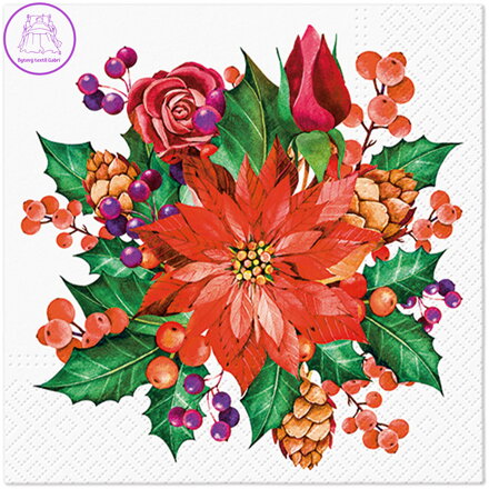 Ubrousky PAW L 33x33cm Poinsettia With Cones